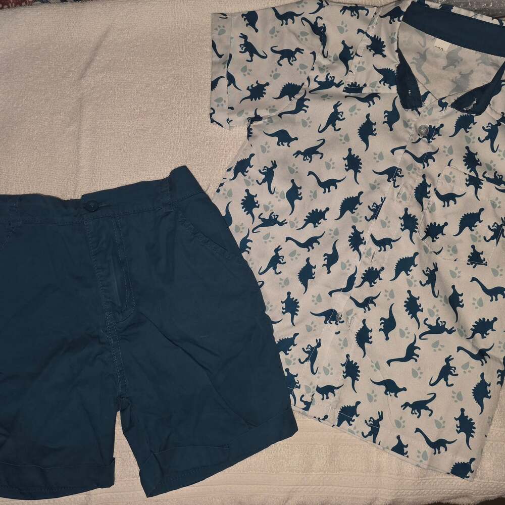 Dinosaur Shirt Set with blue shorts